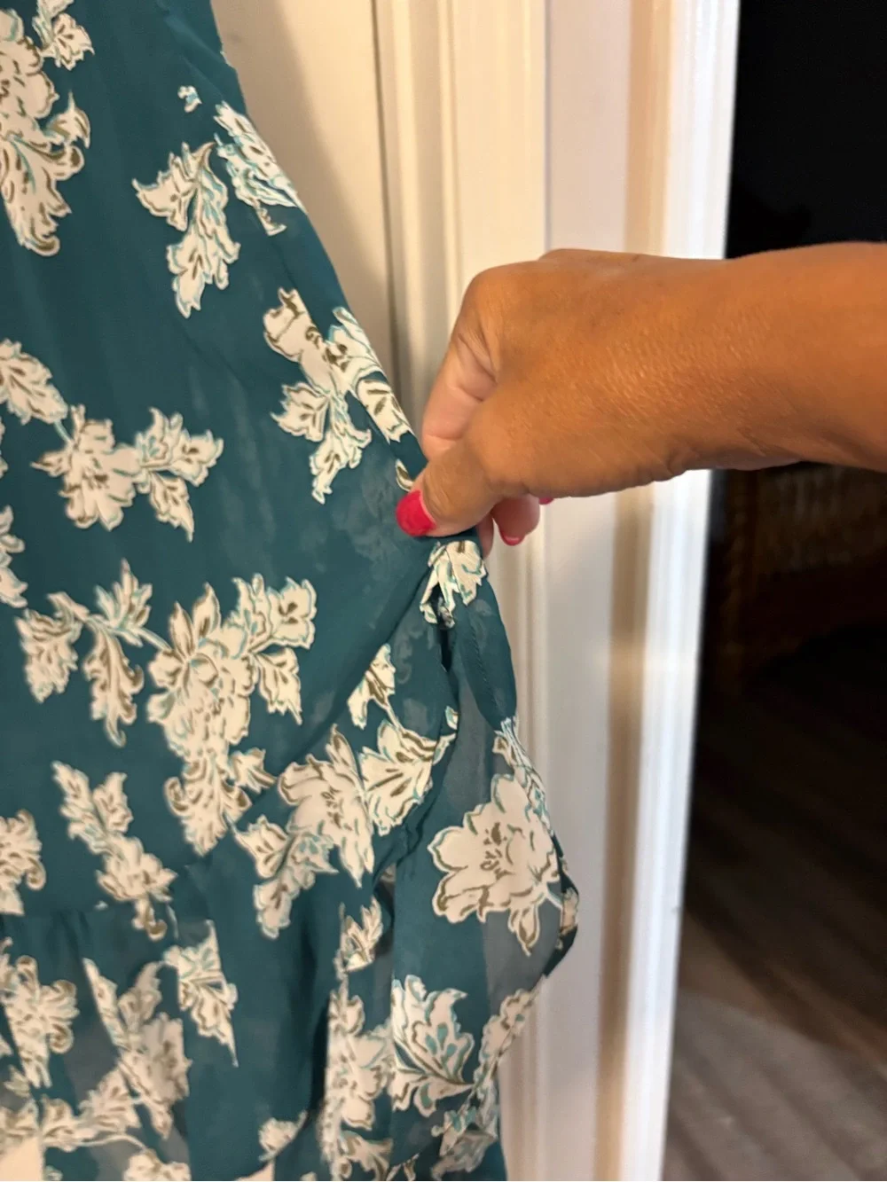 Maurices Teal Floral Midi Dress with Smocked Top